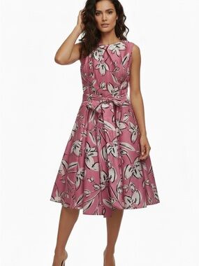 Jessica Howard summer dress sleeveless pink white A-line line fit&flare floral 6